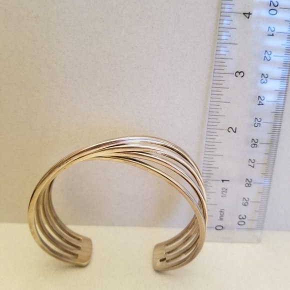 Solid 925 Sterling Silver 4 Bar Twisted Cross Over Open Cuff Bracelet 41.18Grams - Picture 6 of 10